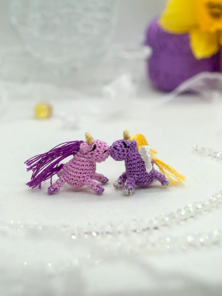 Tiny Pink UNICORN with lilac mane Crochet Unicorn Fairy miniature pony Micro toy for Mini Blythe Mini horse for Doll