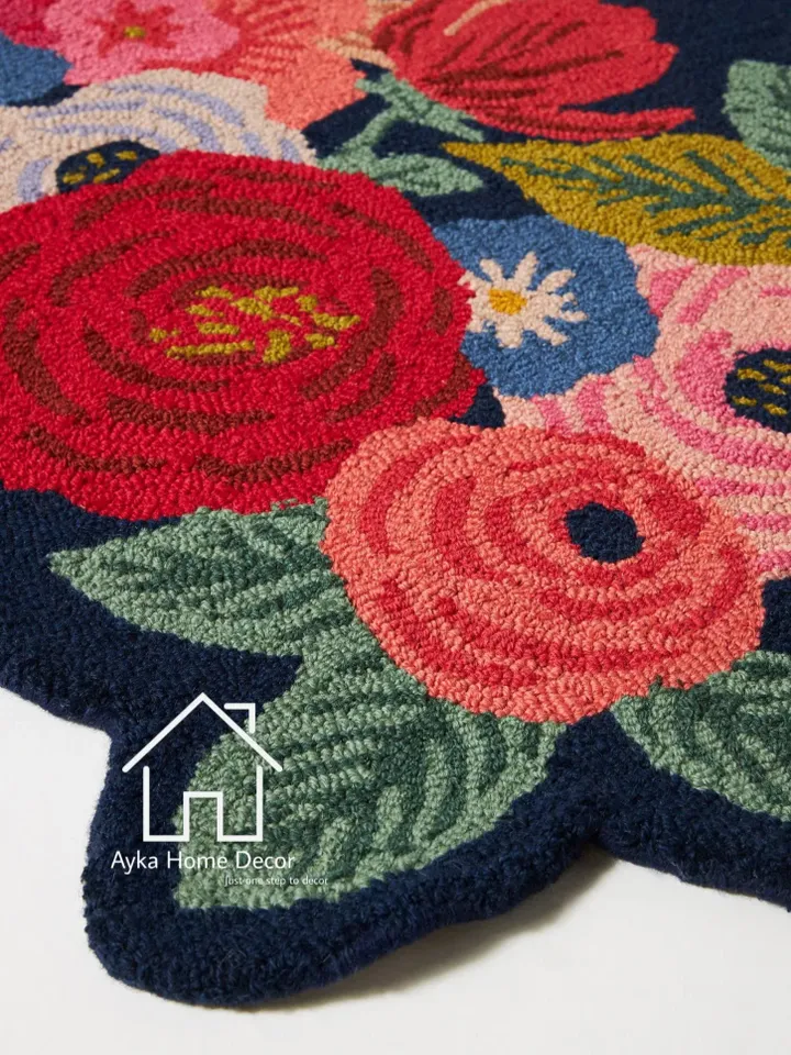 Ayka Vintage 100% Handmade Woolen Area Rug For Hall Kitchen Living Room Bed Room Bath Room Dining Room Kids Room Carpet / Flower / Christmas