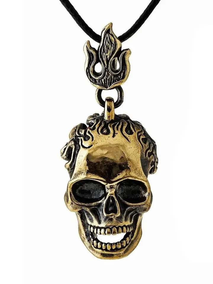 Gold Skull Men Necklace Pendant cord Punk Hip Hop for Boyfriend Male Stainless Steel Brass Baltic Amber Jewelry Men