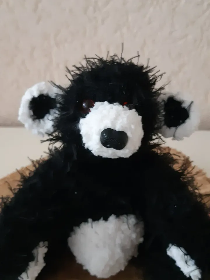 Black and white bear, 20 cm, crochet,with safety clip