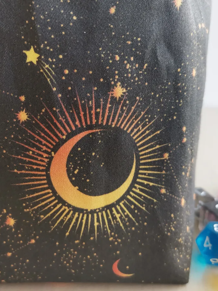 Large dice bag with pockets for 150-200 dice Moon and stars