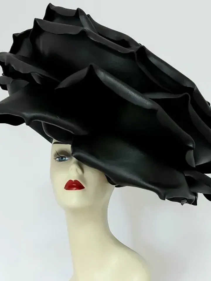Black rose hat Giant gothic rose headdress Statement headpiece Steampunk Halloween outfit night club, theatrical performances, fashion shows