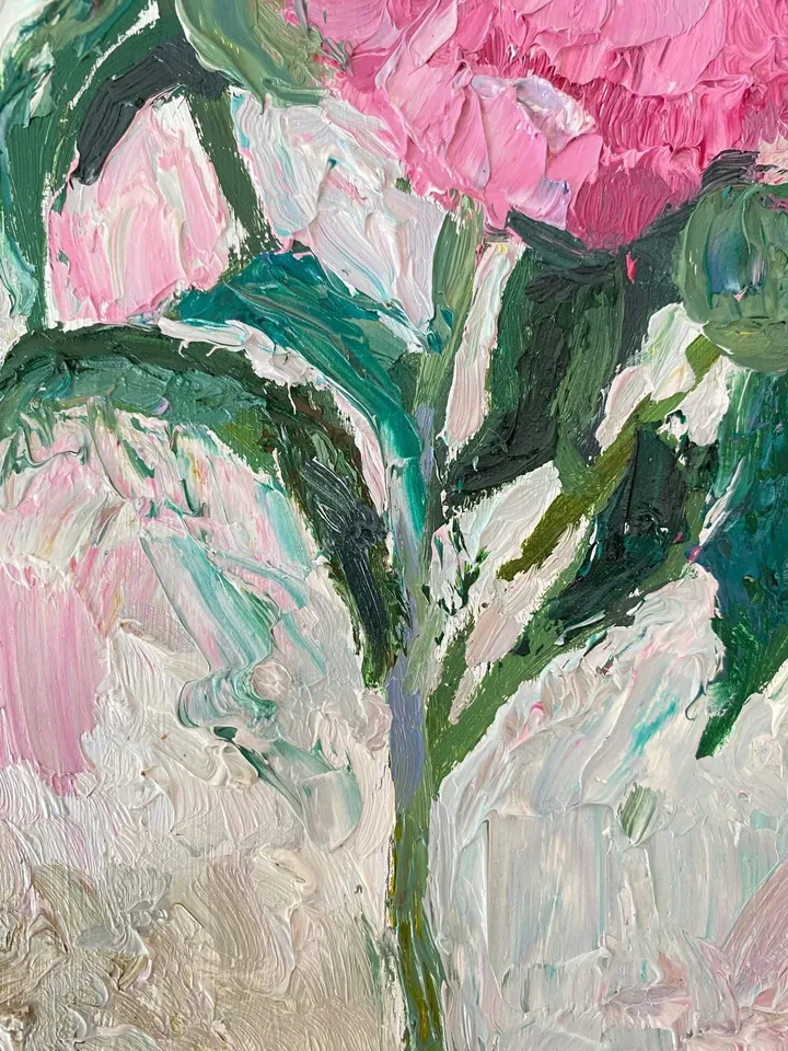 Pink Peony original painting flower small art