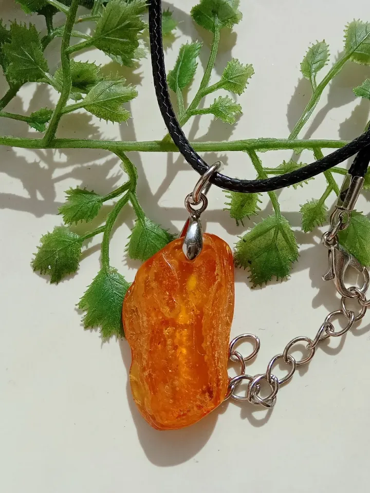 Natural Amber Pendant Necklace Baltic Amber Amulet Necklace Yellow Stone Necklace Black Cord Amber jewelry women and men