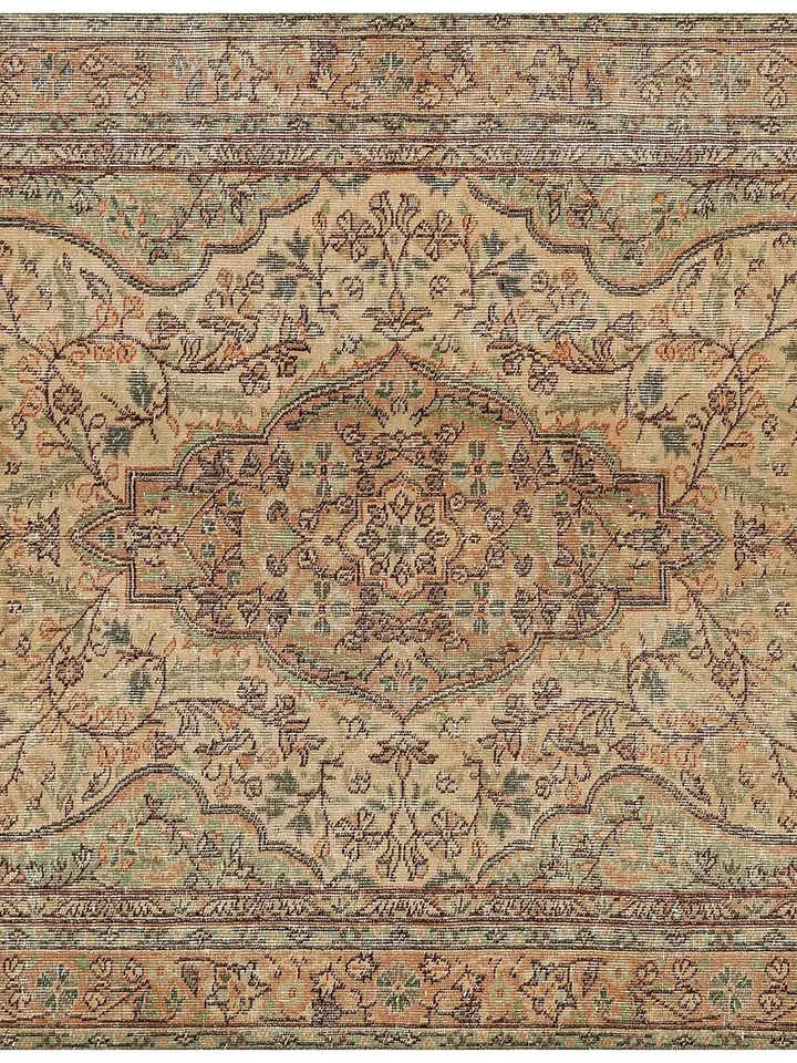 Vintage Turkish Brown Floral Rug - Handwoven 4.8ft x 8.3ft in Beige Accents 148x254cm