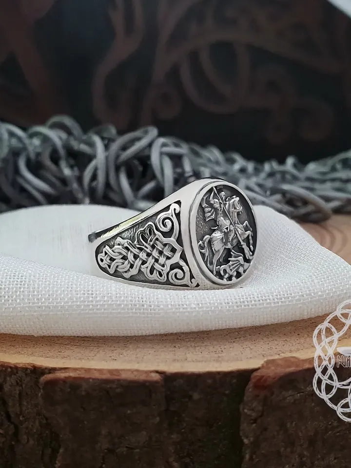 Saint George Ring, George the Victorious, Dragon Slayer Ring, Sterling Silver Saint George Ring, Slavic Jewelry