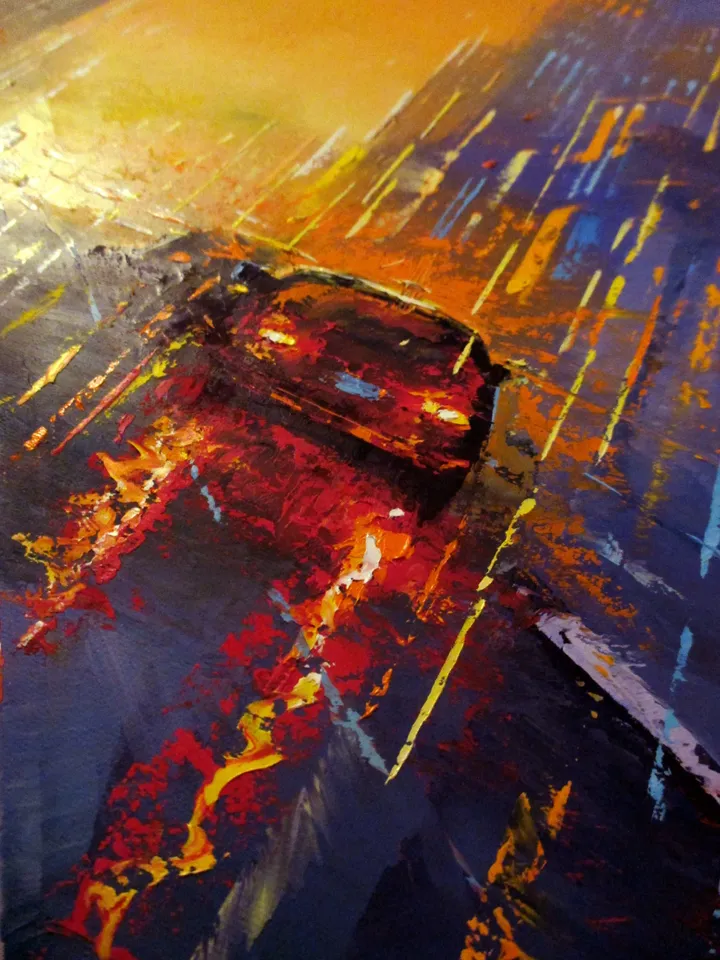 Cyberpunk Painting "NIGHT HORIZON" Original Oil Painiting on Canvas Modern City Painting Art by "Walperion Paintings"