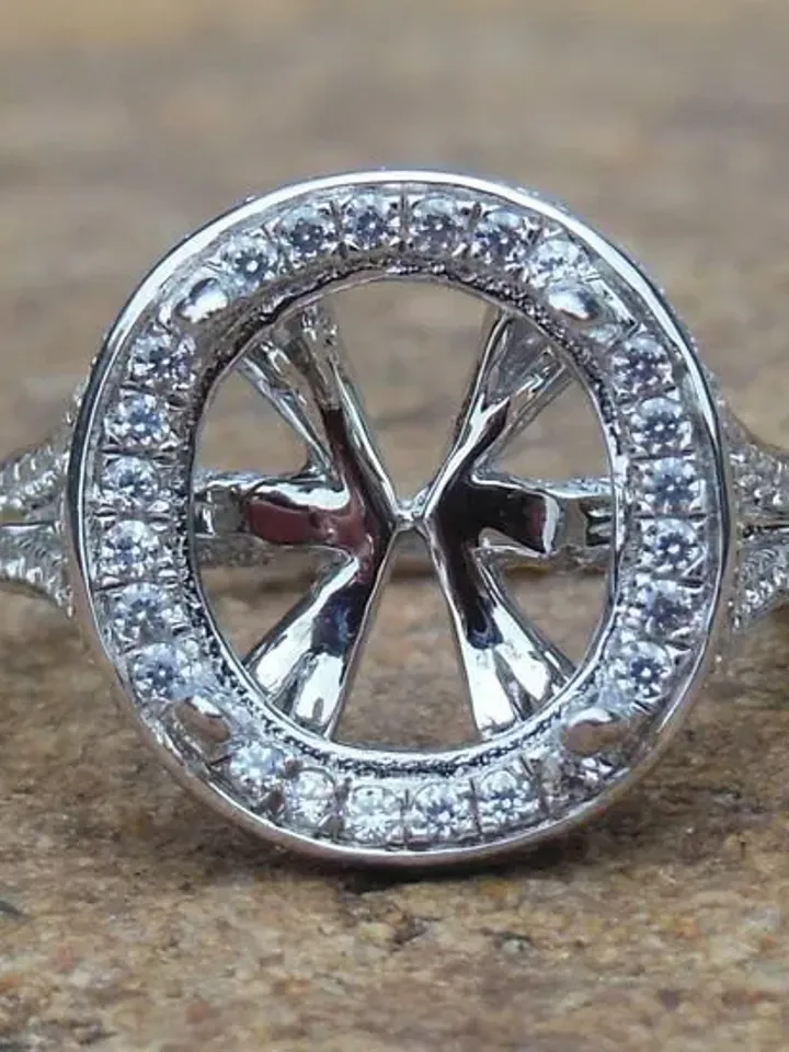 Oval Shape 8x10MM in 14K White Gold Semi Mount Ring For Women / Diamond Ring