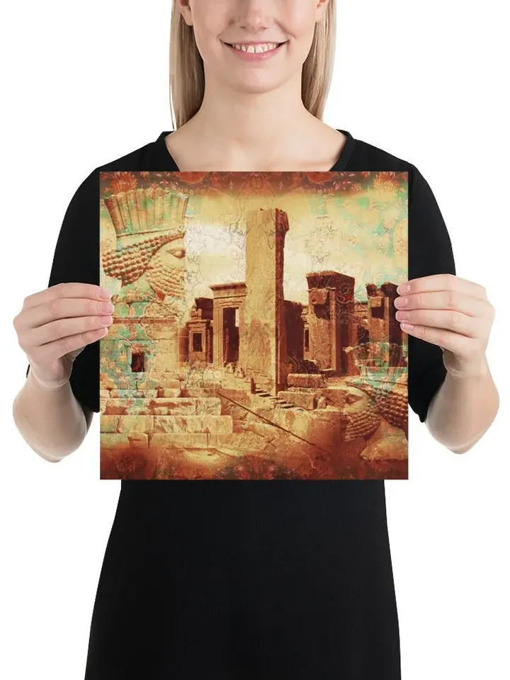Tomb of Cyrus the great & Takht-e Jamshid | Persian Calligraphy Wall Art Poster | Unique Persian Gift | Unframed Art Print Poster