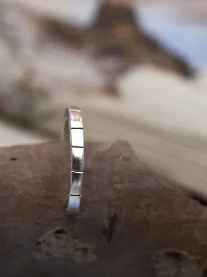 Sterling Silver Square Profile Hoop Earrings with Oxidized Grooves