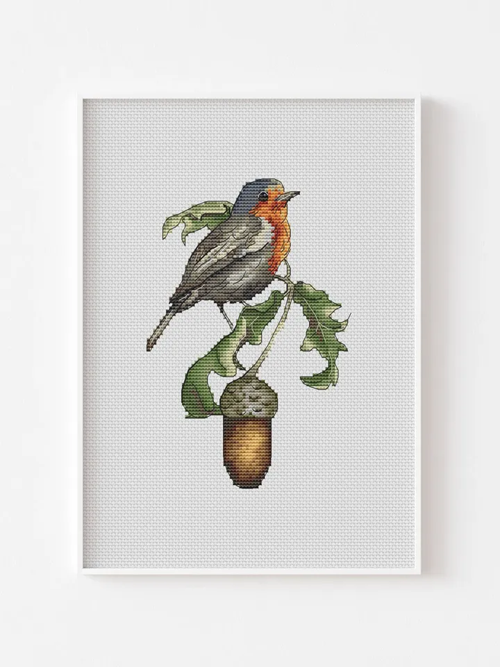 Robin Cross Stitch Pattern PDF, Bird Cross Stitch, Modern Cross Stitch, Cute Birds Embroidery, PDF Beginner Pattern