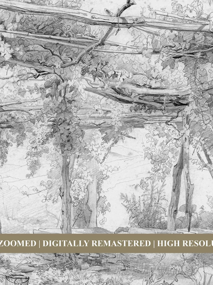 Antique Landscape Sketch, Neutral Farmhouse Vintage Print, Printable Country Scene Art, Downloadable | 378