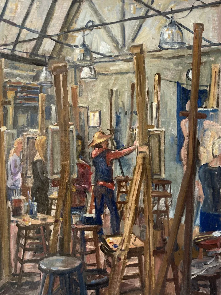 Art Studio Interior Oil Painting - Morning Light/Art Students League of New York - 18x24 Oil on Linen, NYC Realist Signed Original Fine Art