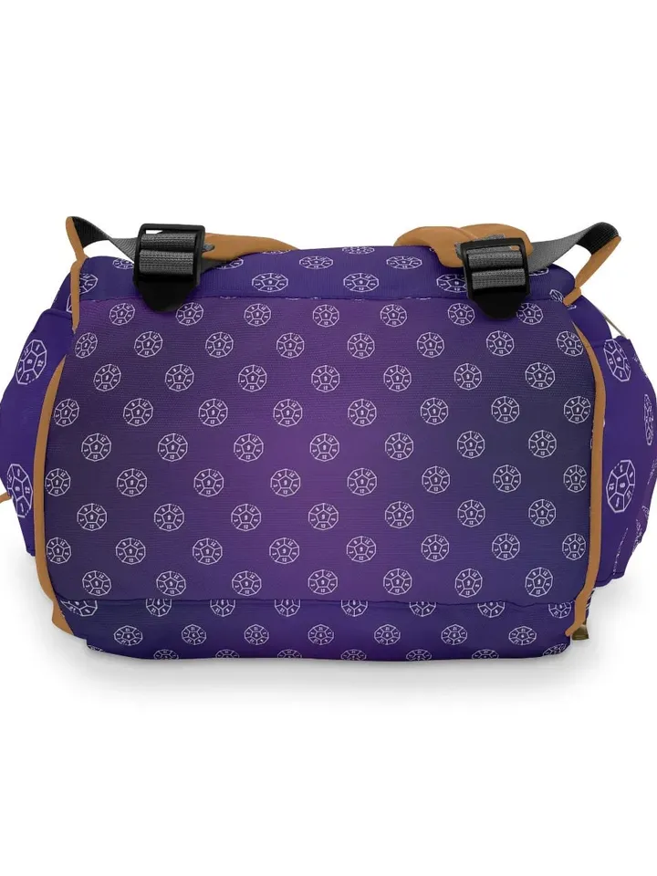 Purple Polyhedral Dice TTRPG Backpack | Tabletop Roleplaying Game Bag, LARP Pack, Bag of Holding, DnD Dice Set Pattern, Gift for Geeks