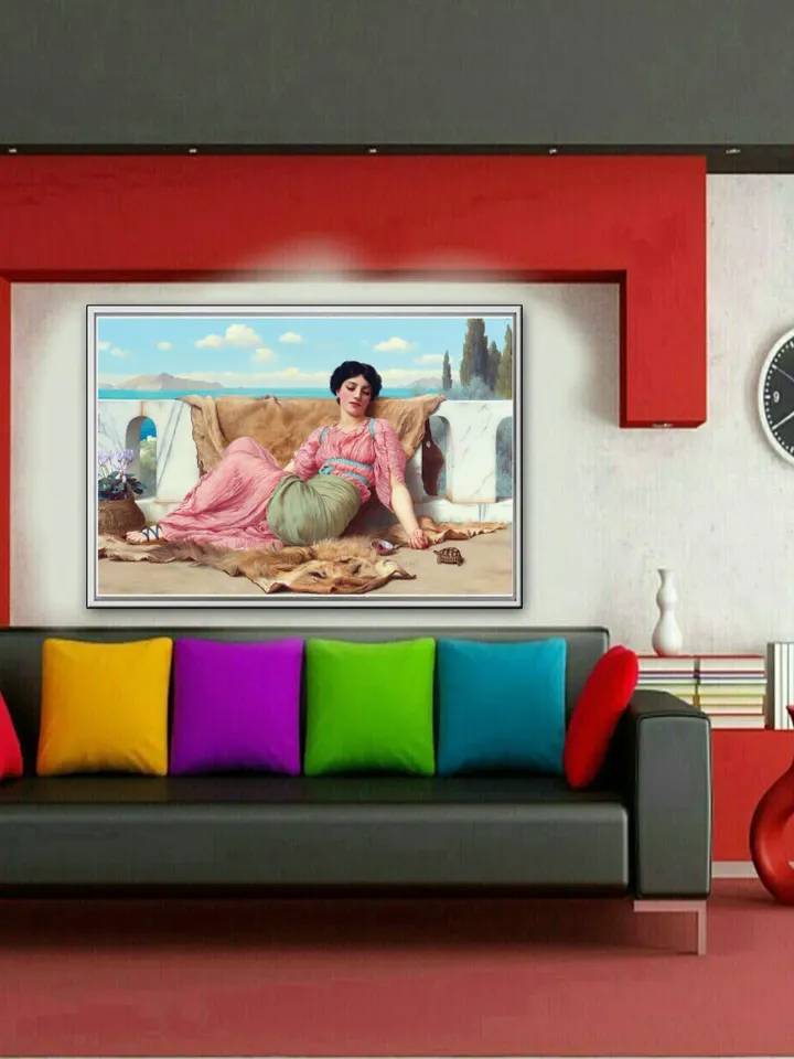 John william godward the quiet pet Print on Canvas , Floating Frame Option, Modern Wall Art, Extra Large Canvas Wall Art