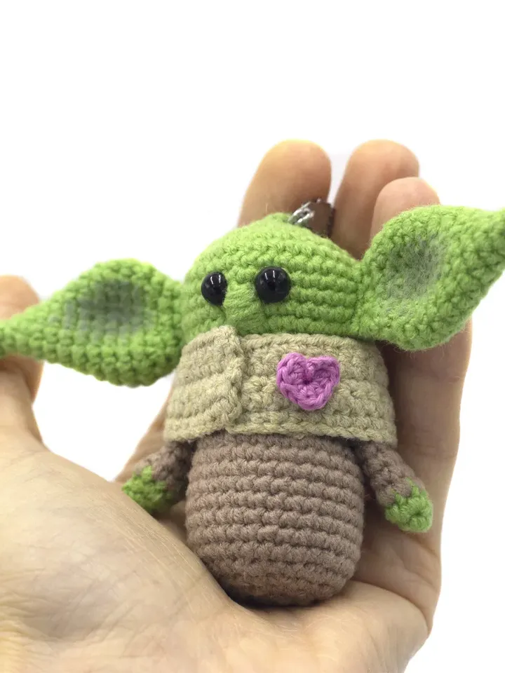 Baby alien plush doll, Cute green baby gnome keychain hearts present girlfriend boyfriend Valentines day, bag charm