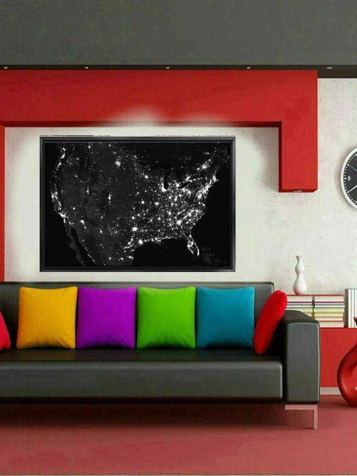 World map Print on Canvas , Floating Frame Option, Modern Wall Art, Extra Large Canvas Wall Art