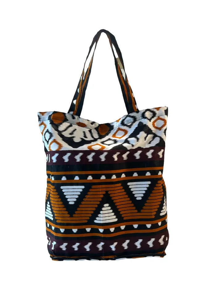 Foldable Ikat Print Tote | Foldable Shopping Bag | Batik Grocery Bag | Bohemian Cotton Tote