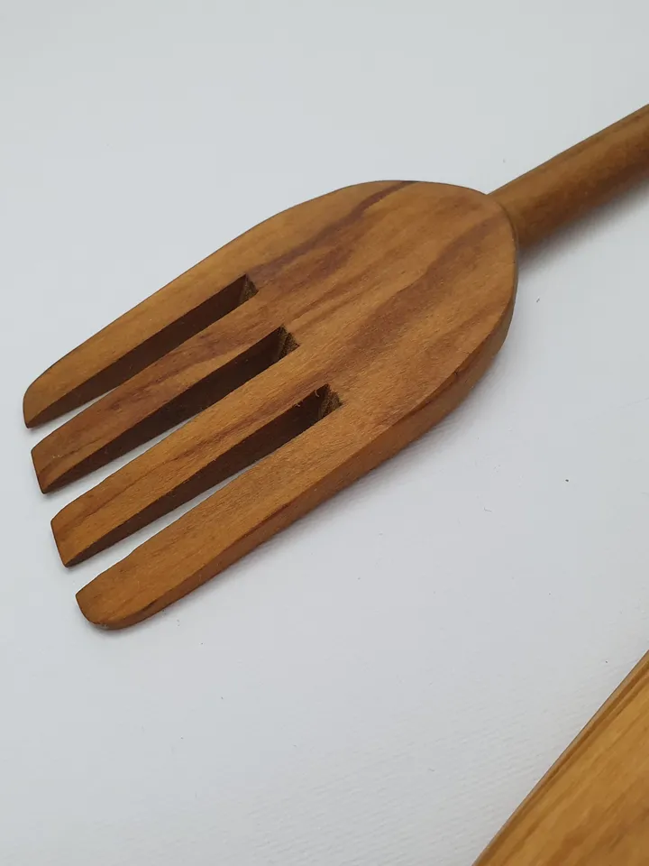 Handcrafted Wooden Spoon long 13.00" + Olive Wood Stirring Fork - Cooking accessories - AKwood Utensils - Made in Albania