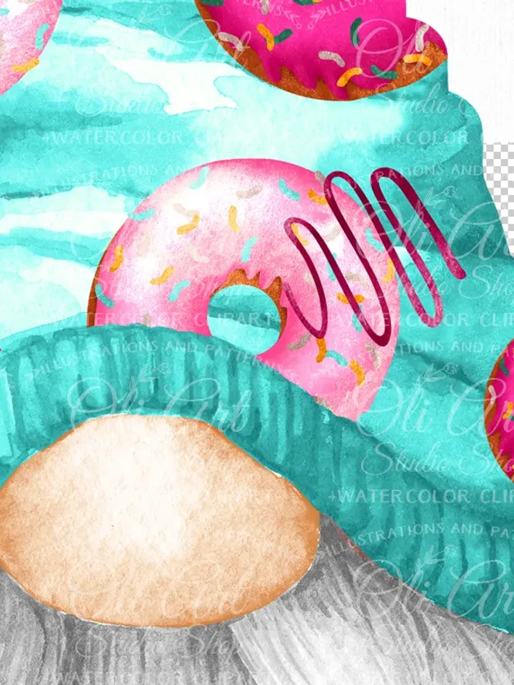 Donut Gnome Clip Art. Cute Characters, Hand Drawn graphics. Digital Download. OliArtStudioShop