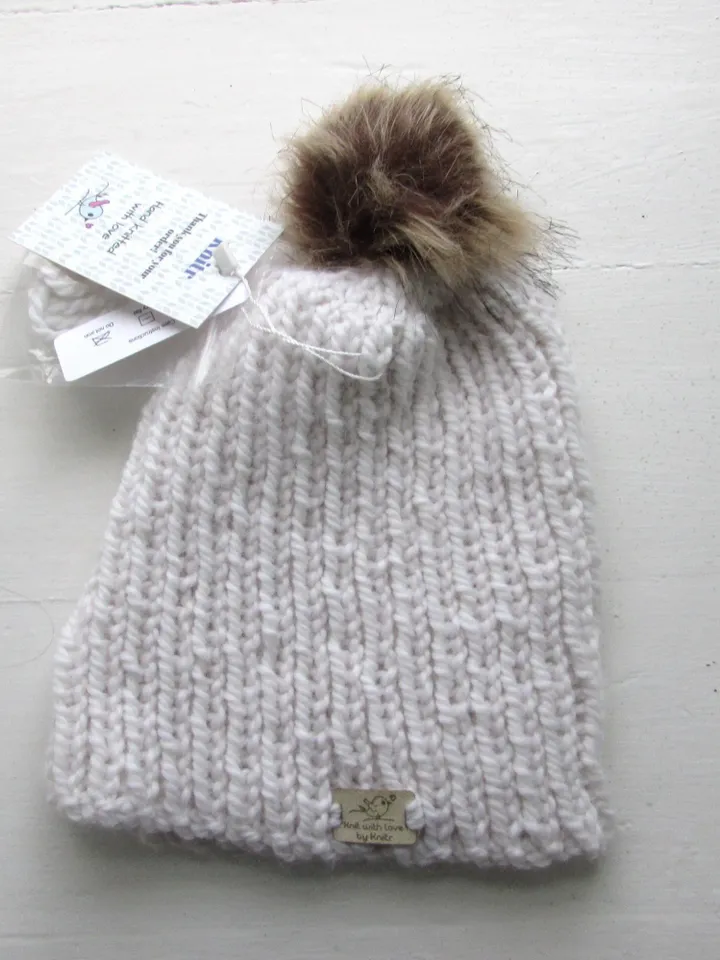 Super chunky rib beanie, off white alpaca and wool, M size