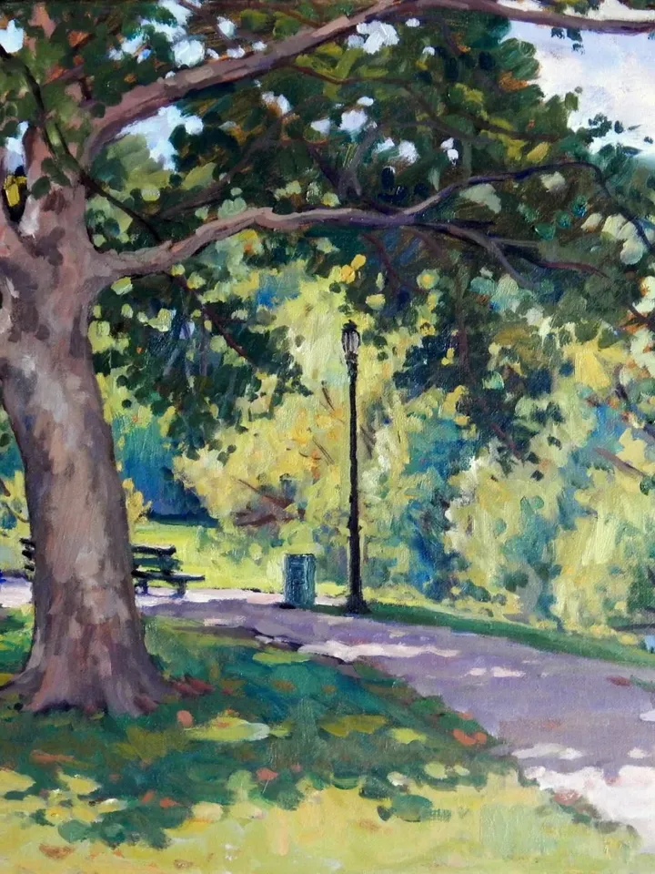 Large Original New York Landscape Painting -Summer Shade/Inwood NYC- 16x20 Oil on Canvas, Plein Air Impressionist Fine Art, Signed Original