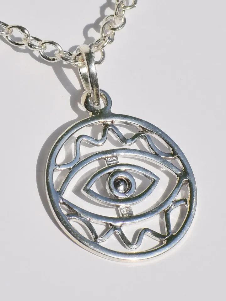 Evil Eye Necklace, Silver Chain Necklace, 925 Sterling Silver Pendant, Handmade Pendant, Evil Eye Pendant, Silver Layers, Gifts Idea For Her