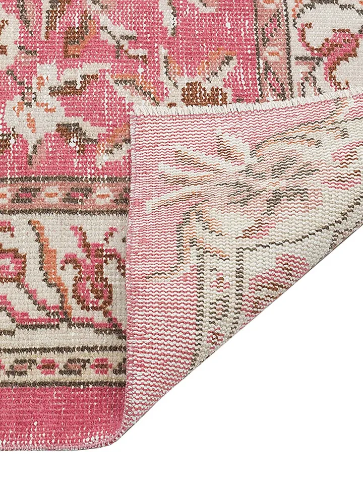 Rose Oushak: Handwoven Pink Turkish Rug for Bohemian Home Decor - 5.1 x 8.3 ft