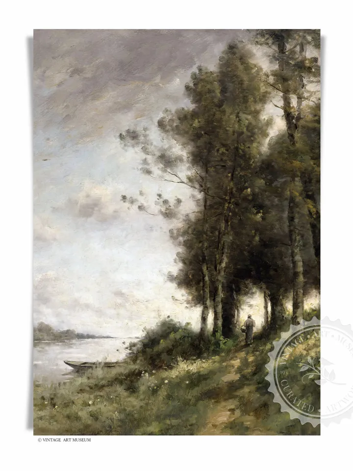 Nature Antique Painting, Vintage French Landscape, Printable Wall Art, Downloadable Decor | 400