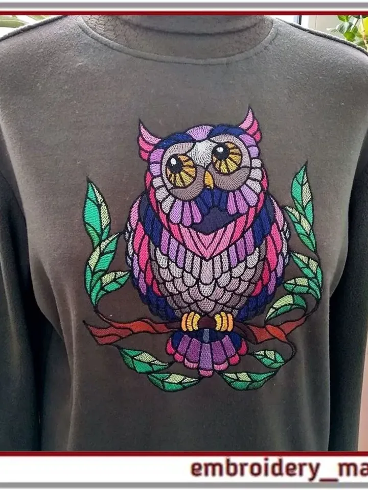 Multi-colored owl machine embroidery design