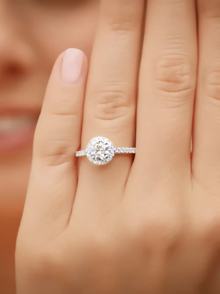 ROUND HALO RING | Round Cut 1.5 Ct Simulated Diamond Gold Ring | Women Halo Diamond Engagement Eternity Ring | Women Wedding Gifts