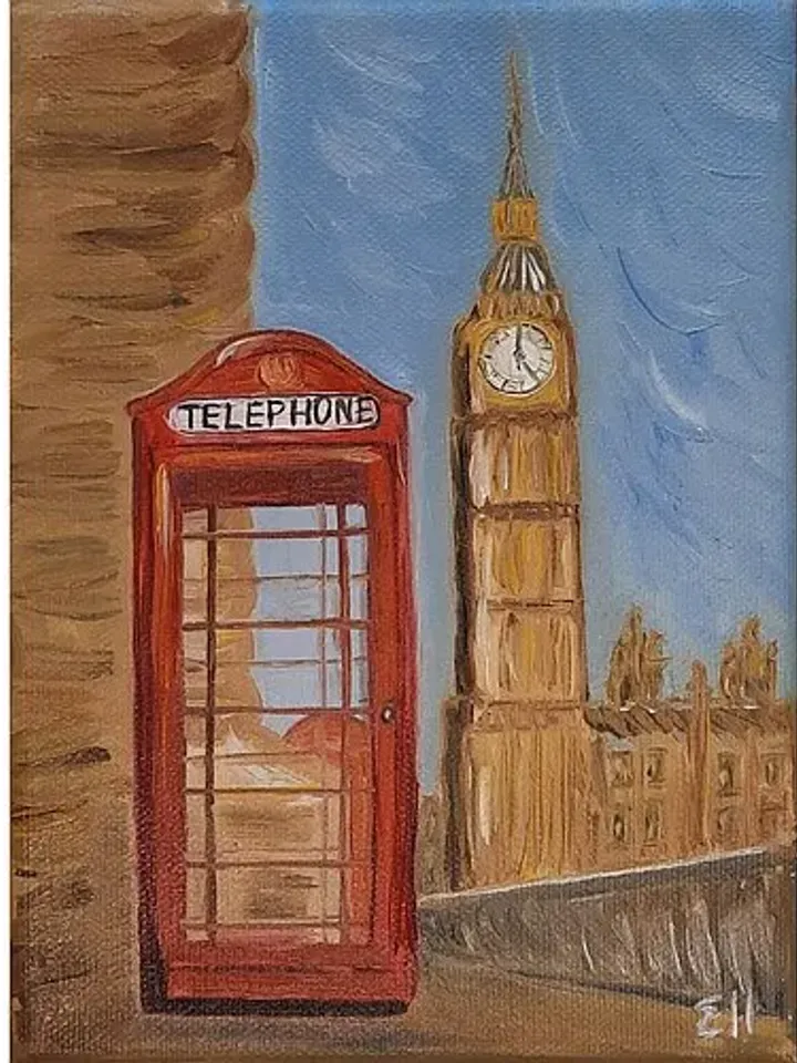 London oil painting Telephone booths for wall Big ben painting