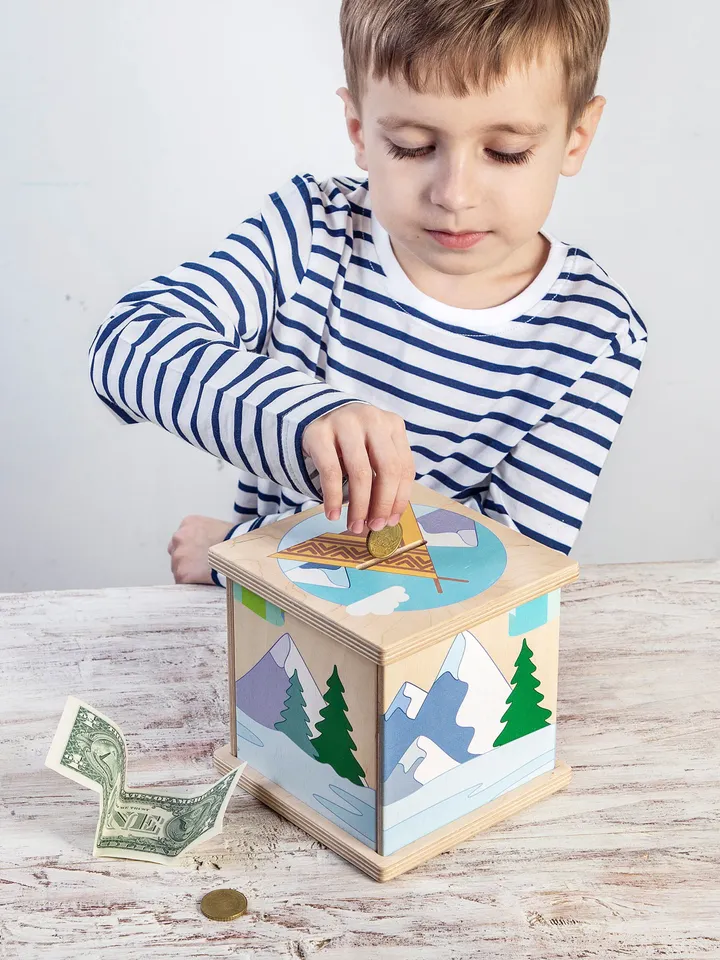 Wooden piggy bank Trip to Alaska Kids Birthday Gift, Coin Bank, nursery decor