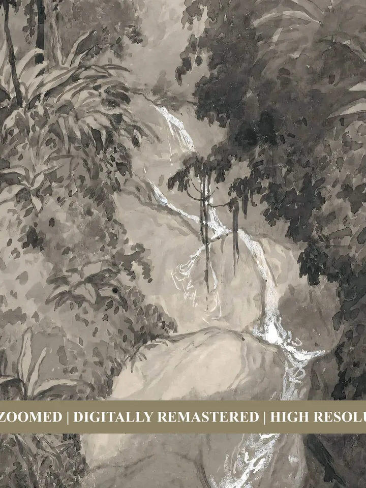 Waterfall Painting Jungle Art Print, Muted Landscape, Vintage Printable Wall Decor Download | 159