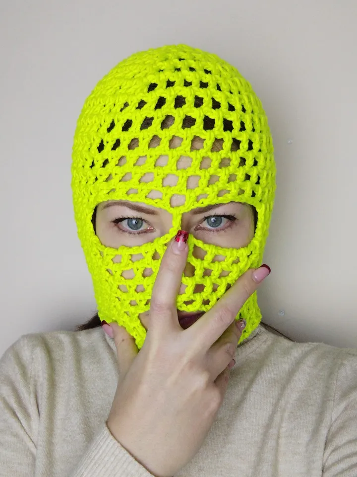 Mesh balaclava hood unisex Fluorescent balaclava crochet Fishnet face covering Rave balaclava neon green