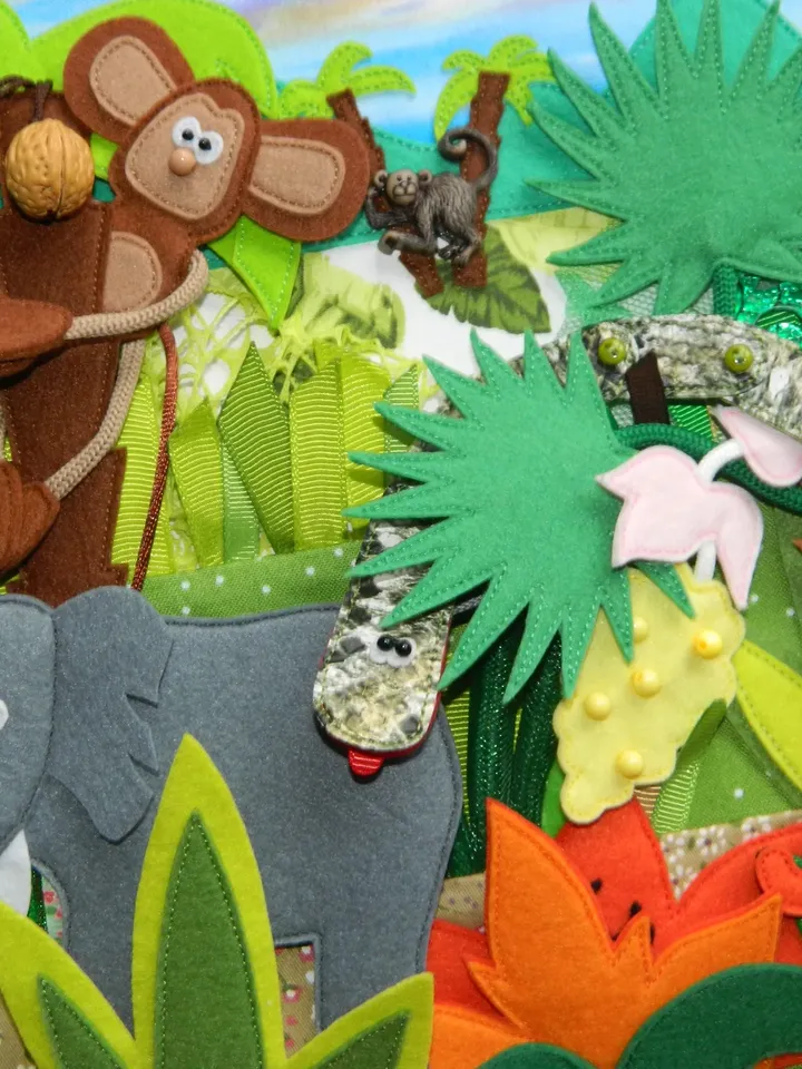 Jungle, Wildlife and Animals, Montessori Activity Book, Jungle Animals, Educational Toy Set, Felt Wild Animal
