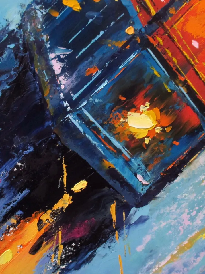 Cyberpunk Painting "NIGHT TRAM" Custom Size Oil Painting on Canvas, Cyberpunk Original Art by "Walperion Paintings"