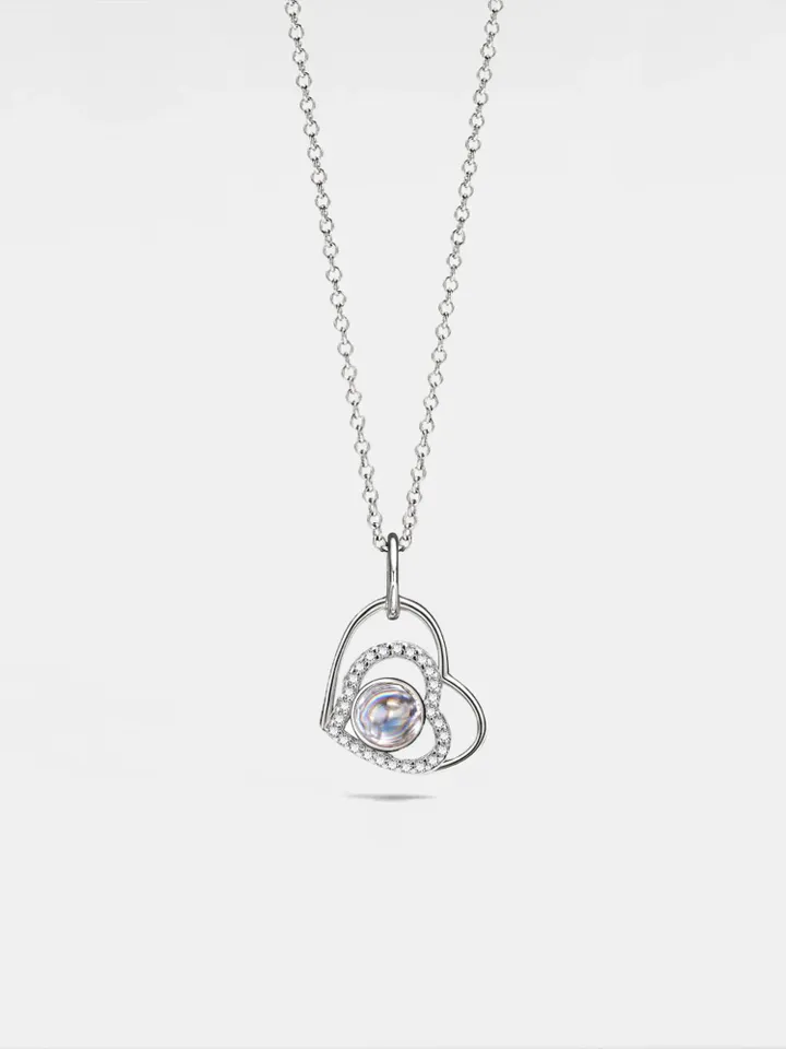 PERIMADE Double Heart Projection Necklace • Personalized Picture Inside Pendant • Minimalist Pet Memorial Jewelry • Trendy Best Friend Gift