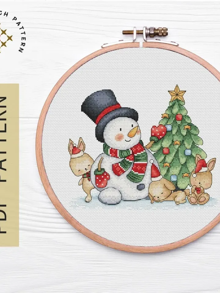 Merry Christmas Cross Stitch Pattern PDF, Bunny Counted Cross Stitch, Cute Rabbit Embroidery Instant Download Digital PDF File
