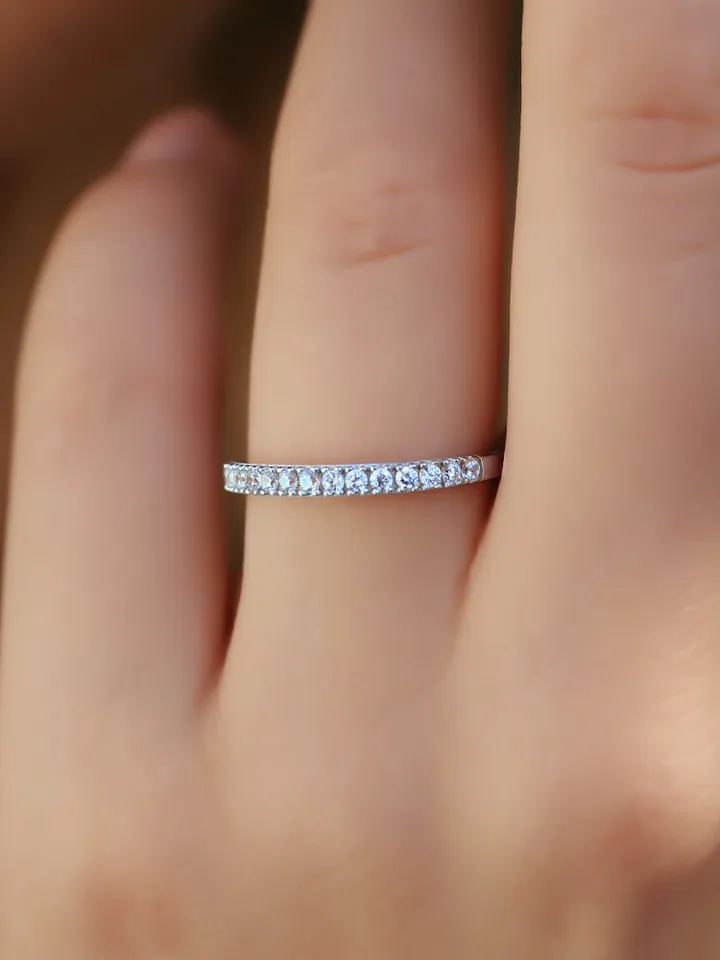 SMALL DIAMOND RING | Moissanite Half Eternity Ring Band | Gift For Anniversary | Handmade 14k Gold Women Wedding Ring | Bridesmaid Jewelry
