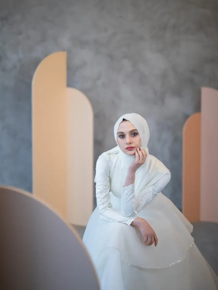 AHUNARE HIJAB - Seçil White Embroidered Wedding Dress, Muslim Evening Gown, Nikah, Islamic Wedding, Engagement, Bridesmaid,