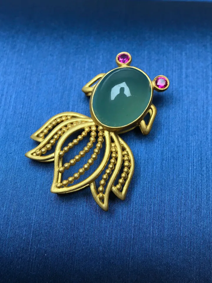 Jade Fish Pendant in 14K Yellow Gold, Lovely Jade Pendant, Special Gift for Her