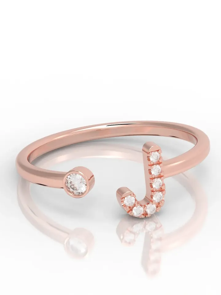 14K Gold Diamond 0,20 Ct G VS Initial Ring Letter Ring for Women Letter J Minimalistic  Trendy Gift for Her Anniversary Valentines Dainty