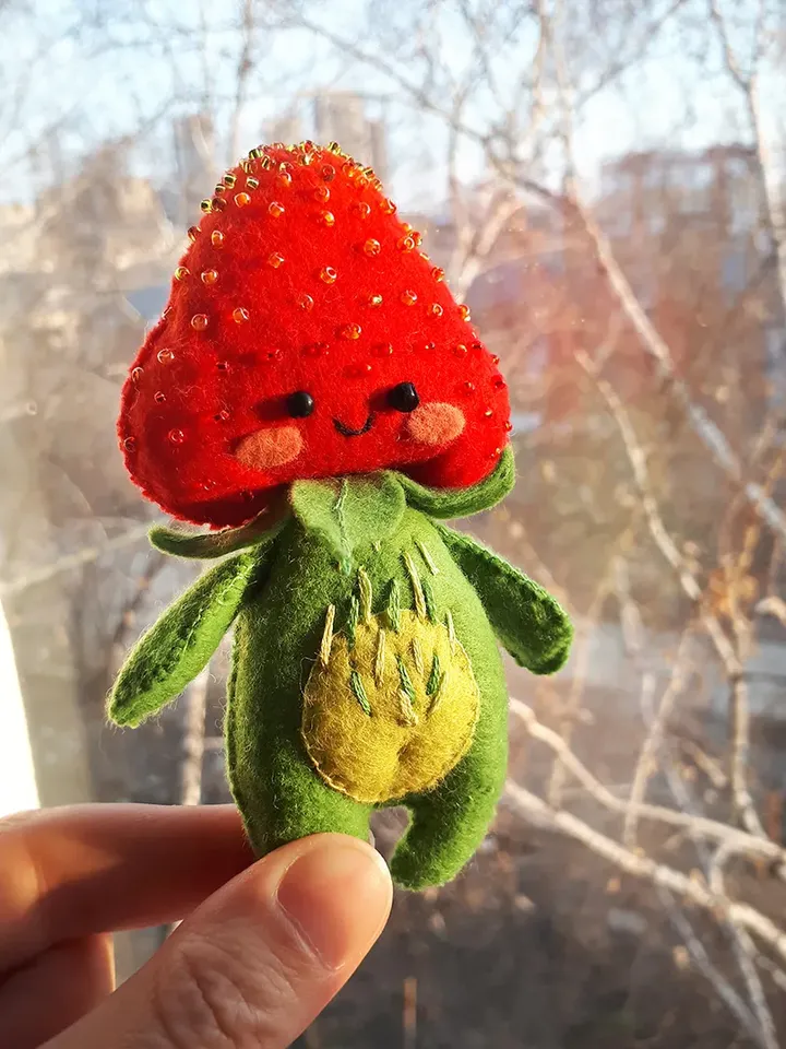 Strawberry toy stuffed and plushies patterns, Felt strawberry cute decor for nursery