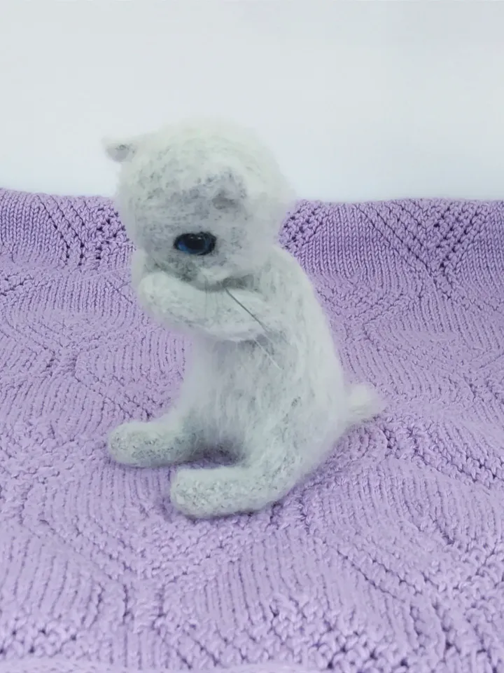 Realistic kitten with blue eyes, small gray kitten with movable paws cat lover gift, pet stuffed animal, gift for girl
