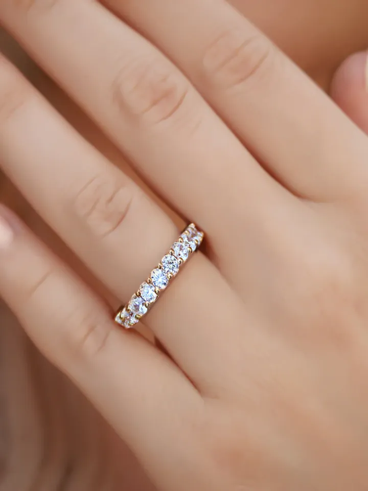 FULL ETERNITY RING | 2 Carat Moissanite Diamond Eternity Ring Band | Moissanite Round Cut Diamond Gold Wedding Ring | Women Wedding Gift