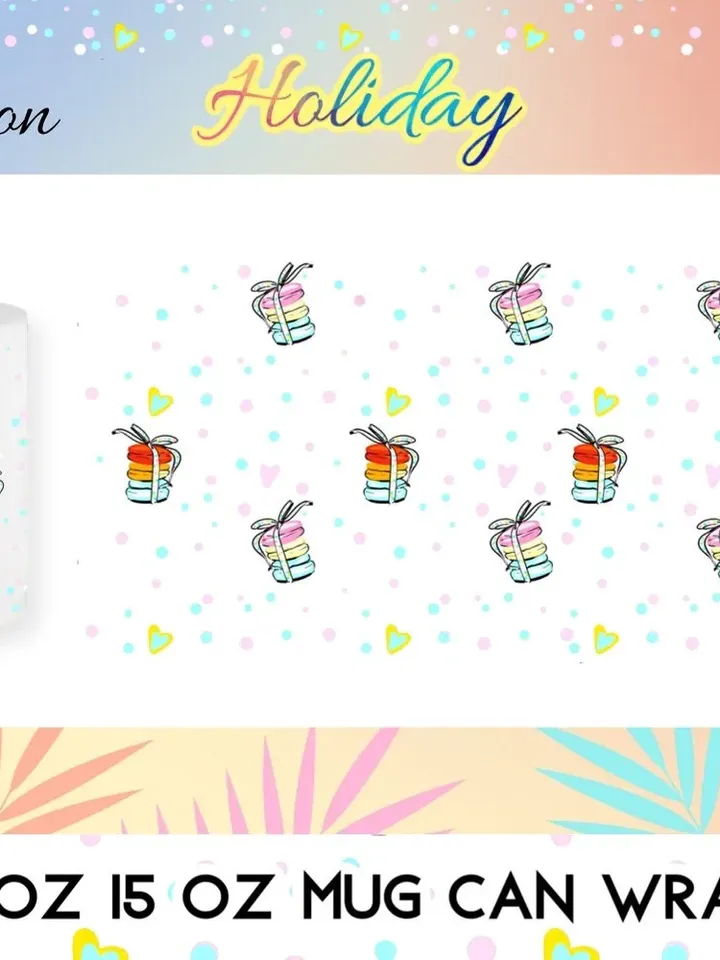 11 oz 15 oz Mug Can Wrap Macaroons Sublimation Cup Valentines day birthday Holiday Wedding Coffee cup craft Watercolour Pattern Tumbler