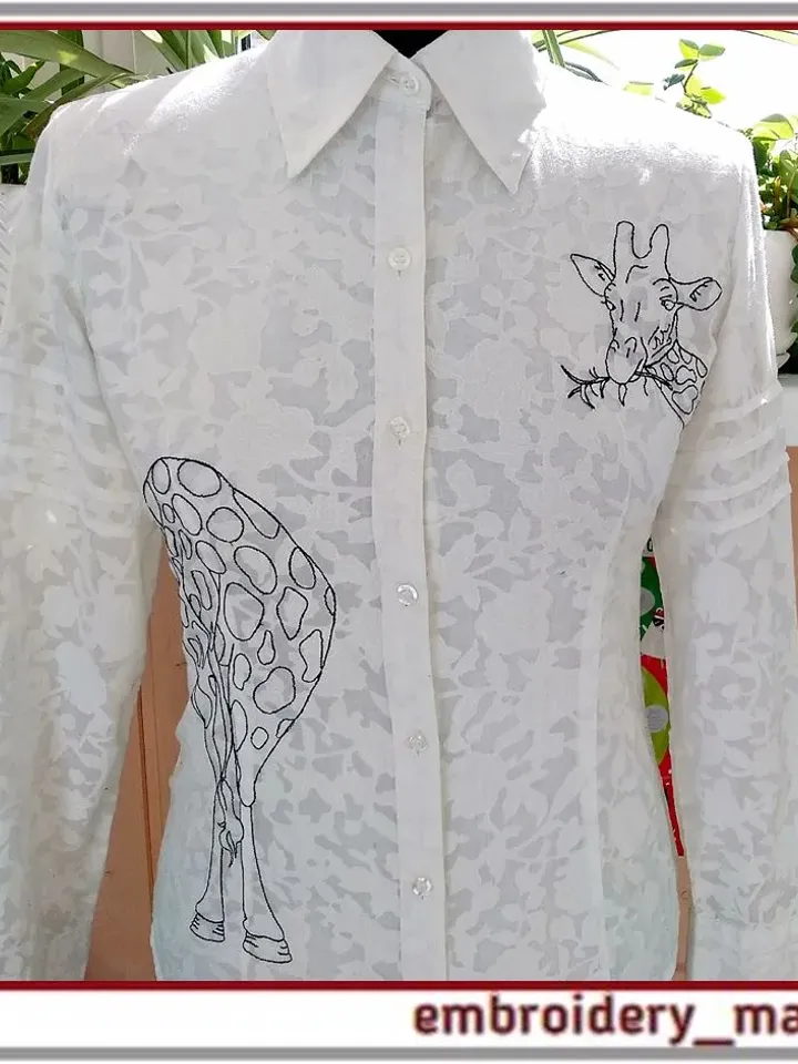 Muzzle of a giraffe with a branch Machine embroidery design