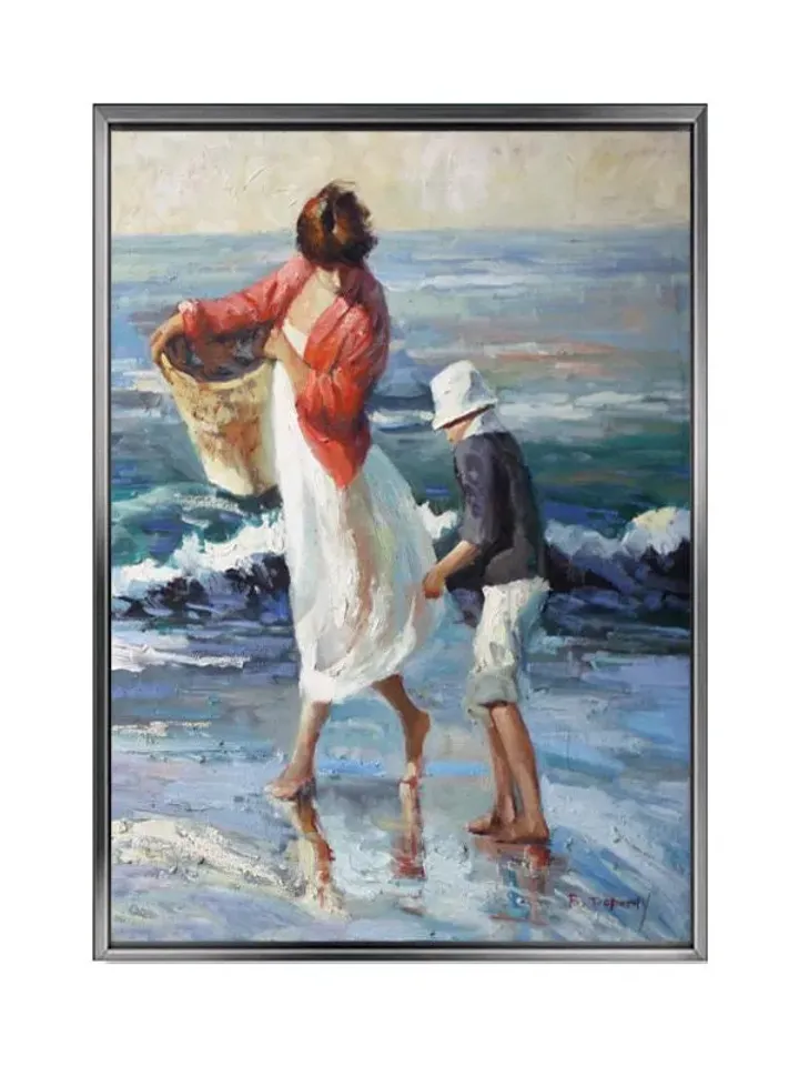 Walking on the beach Print on Canvas , Floating Frame Option, Modern Wall Art, Extra Large Canvas Wall Art