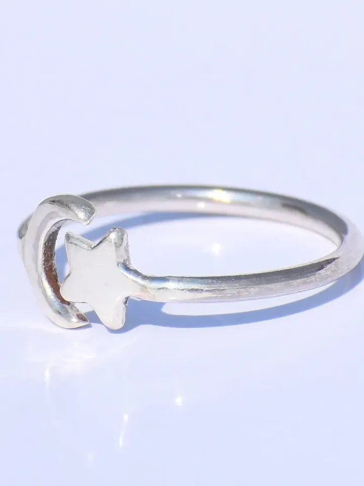 Silver Star Ring, Silver Crescent Ring, 925 Silver Ring, Handmade Ring, Adjustable Ring, Silver Dainty Ring, Bohemian Ring, Stacking Jewelry